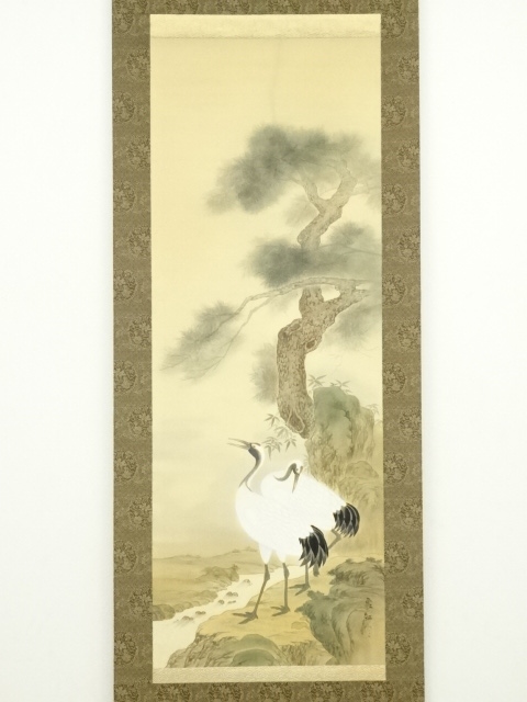 道具 ] - 道具 象紅筆 松鶴図 肉筆絹本掛軸（保護箱） | ネット